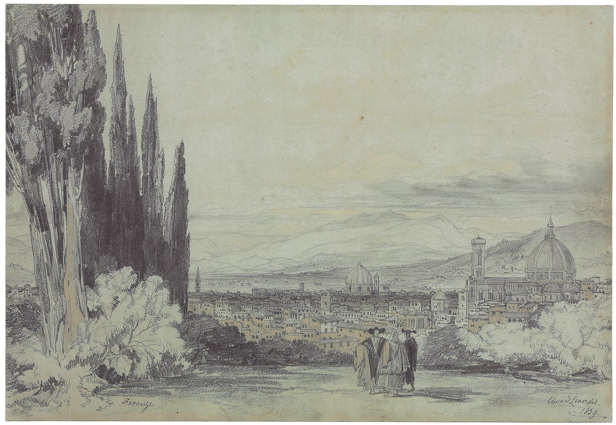 Pohled na Florencii s katedrálou Duomo v dálce, 1839 od Edward Lear