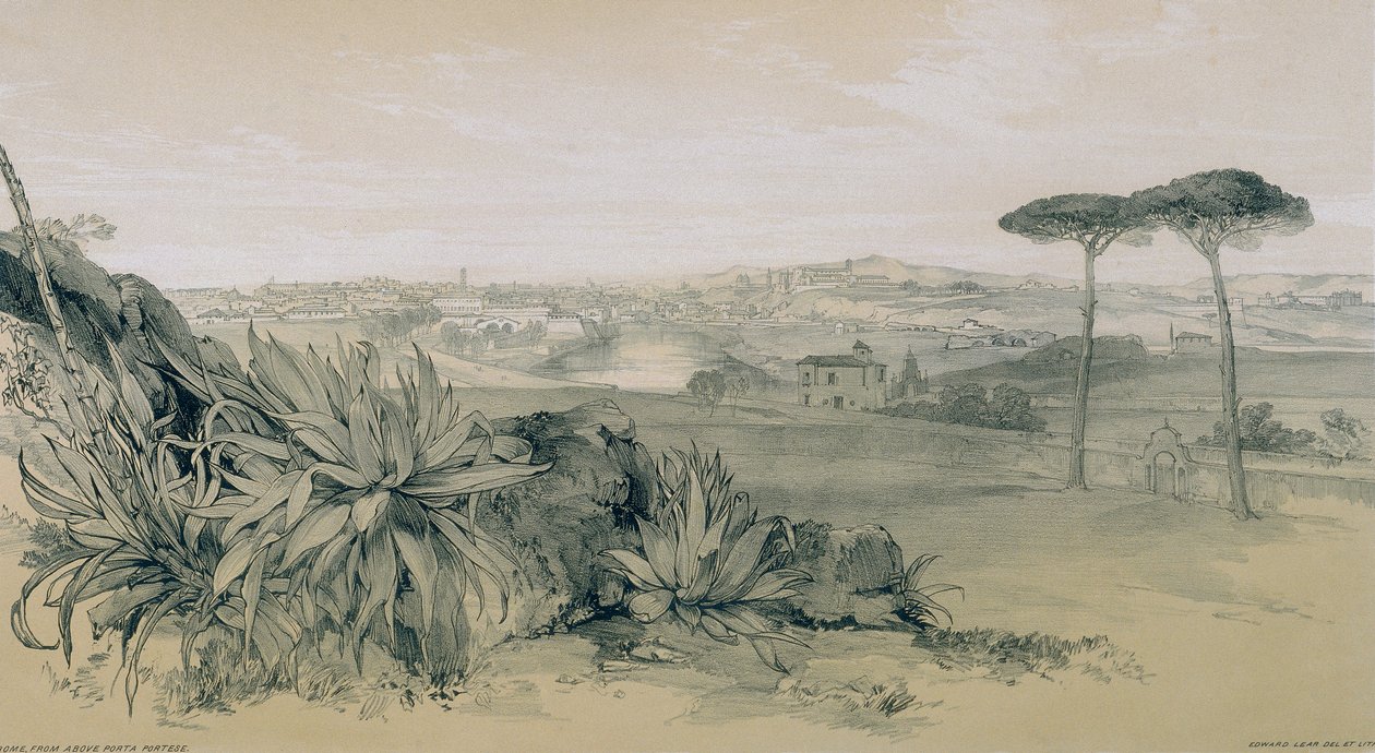 Výhledy na Řím a jeho okolí: Řím z vily nad Porta Portese od Edward Lear