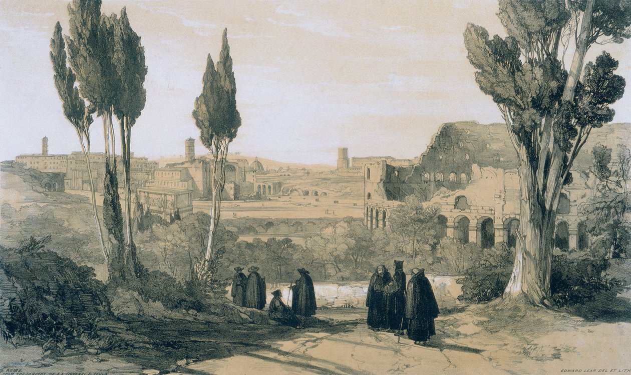Pohledy na Řím a jeho okolí: Řím z Convento of Ss. Giovanni a Paolo od Edward Lear