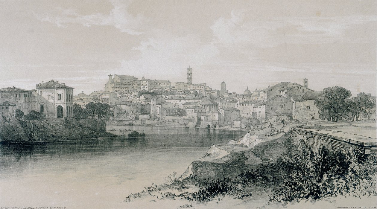 Pohledy na Řím a jeho okolí: Řím z via Porta San Paolo od Edward Lear