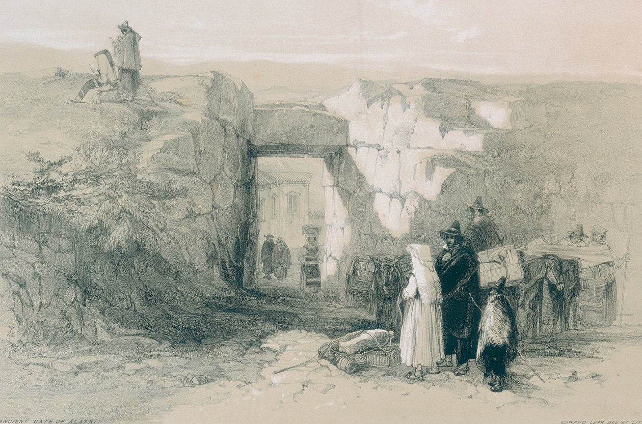 Pohledy v Římě a jeho okolí: Starobylá kyklopská brána Alatri od Edward Lear