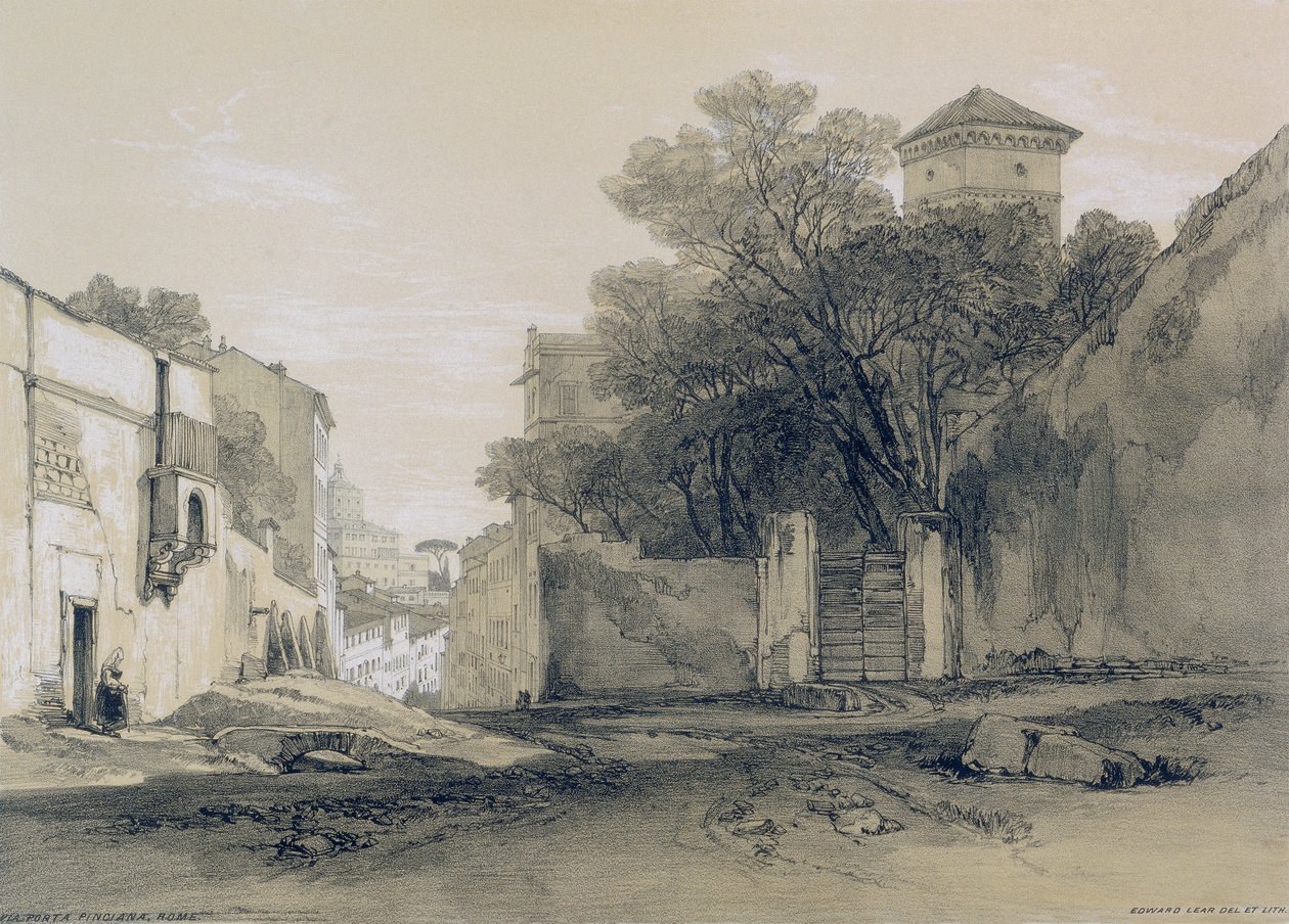 Výhledy na Řím a jeho okolí: Via Porta Pinciana v Římě od Edward Lear