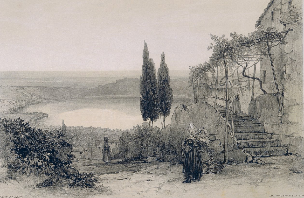 Pohledy na Řím a jeho okolí: jezero Nemi od Edward Lear