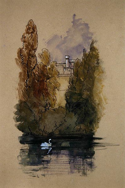 Hrad Warwick (pero a inkoust, akvarel a tělová barva na papíře) od Edward Lear