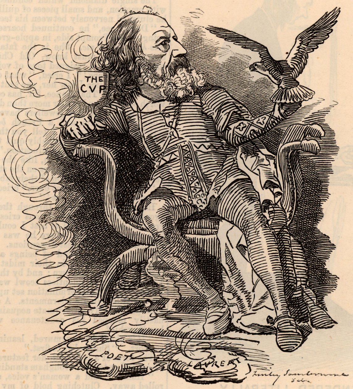Karikatura Alfreda Tennysona (1809-1893) anglický básník od Edward Linley Sambourne