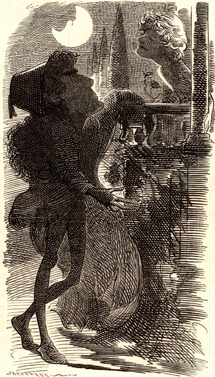 Henry Irving ve scéně z balkonu "Romeo a Julie" od Edward Linley Sambourne