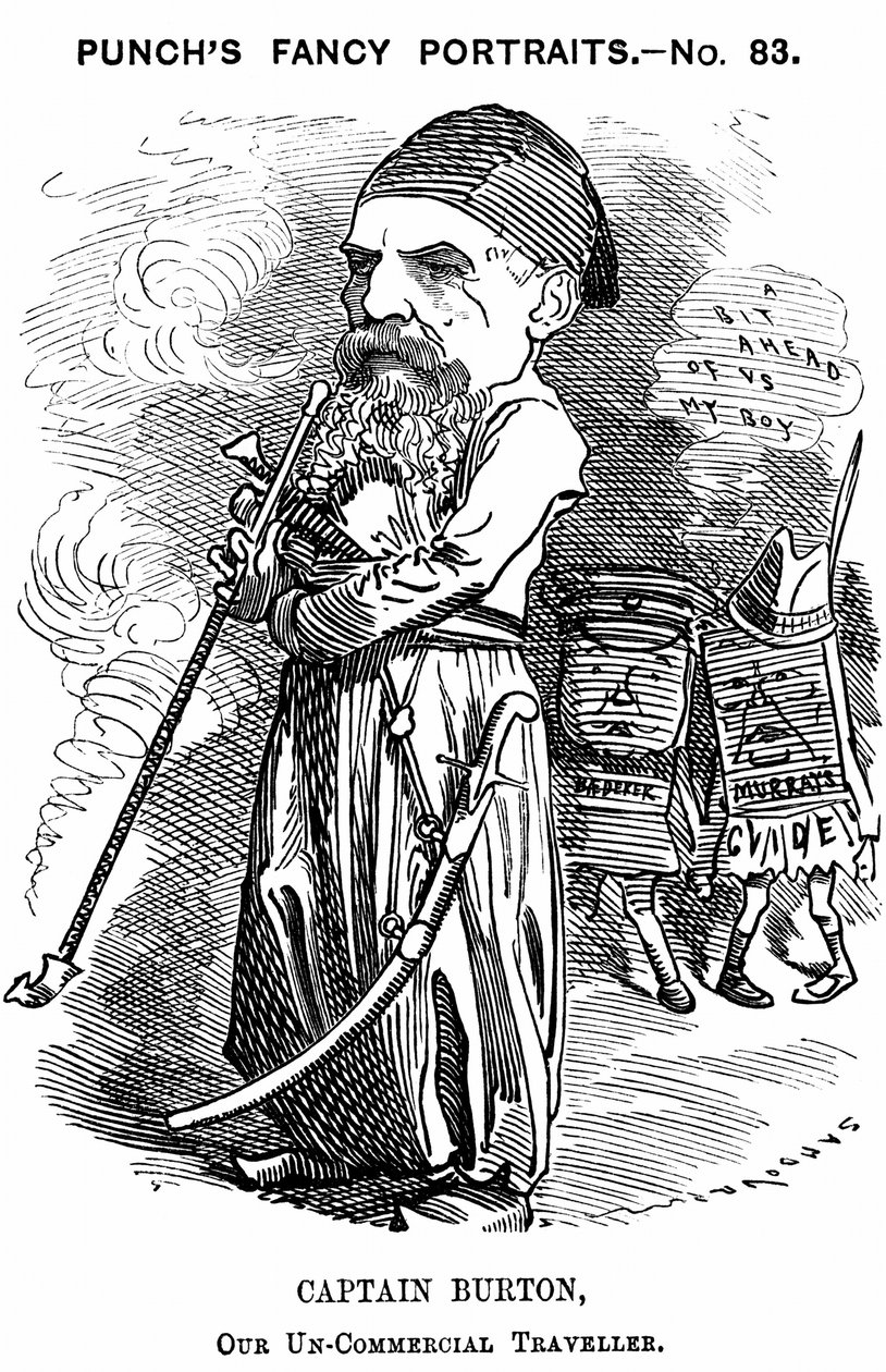 Richard Francis Burton (1821-1890) anglický orientalista a cestovatel. Karikatura Edwarda Linleyho Sambourna pro Punch, Londýn od Edward Linley Sambourne