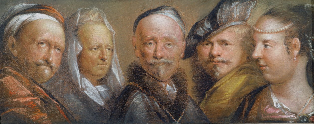 Studie pěti hlav po Rembrandtovi (pastel na měděném plechu) od Edward Lutterell