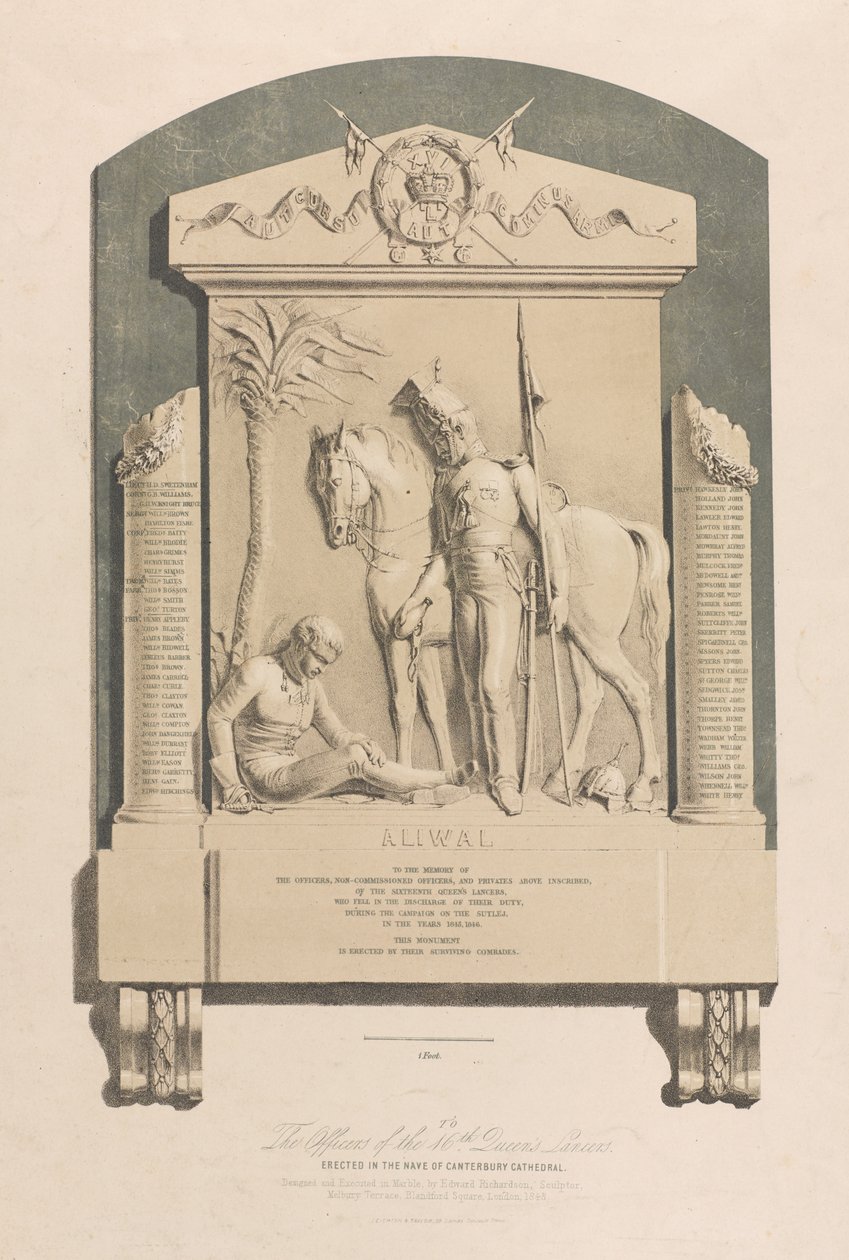 Památník Aliwal, katedrála v Canterbury, circa 1848 od Edward M. Richardson