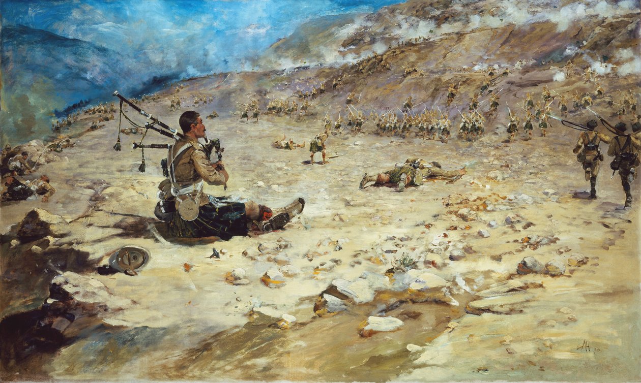 Piper George Findlater (1872-1942) z Gordon Highlanders vysloužil Viktoriin kříž v Dargai v roce 1897, 1898 od Edward Matthew Hale