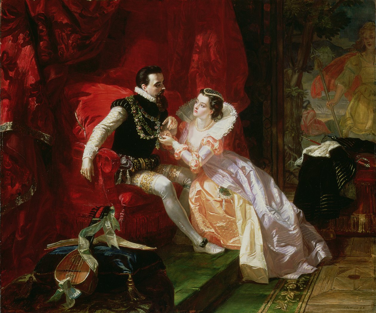 Leicester a Amy Robsart v Cumnor Hall, 1866 od Edward Matthew Ward