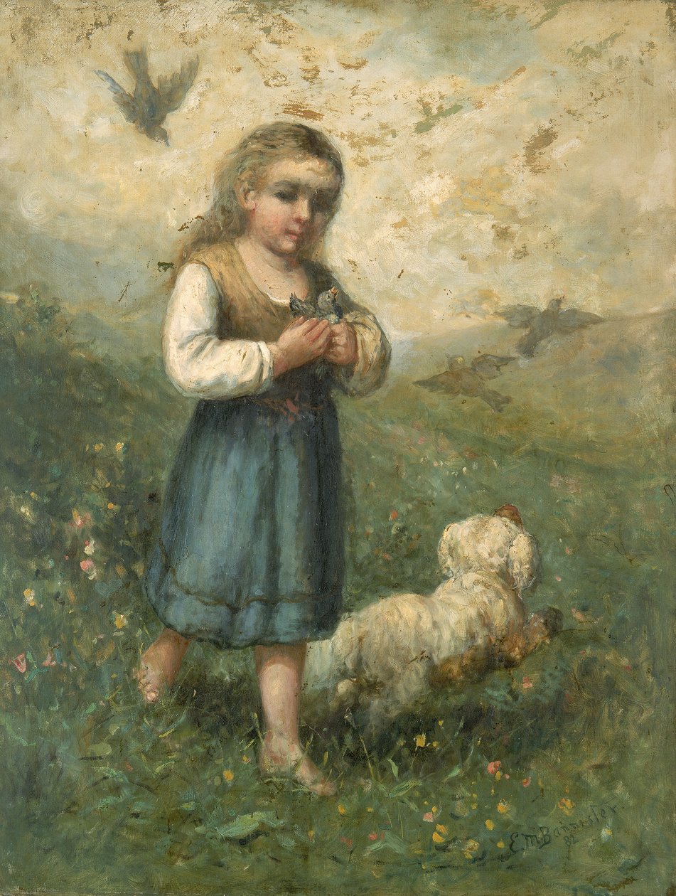 Dítě s ptáky a psem, 1882. od Edward Mitchell Bannister
