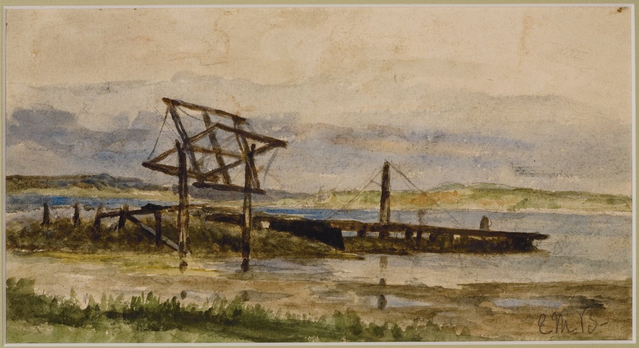 Krajina s dokem, mořem a pláží (#18), c. 1880 (akvarel na papíře) od Edward Mitchell Bannister