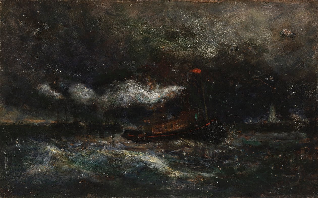 Bouře, Brenton Light (loď v bouři, maják v pozadí) od Edward Mitchell Bannister