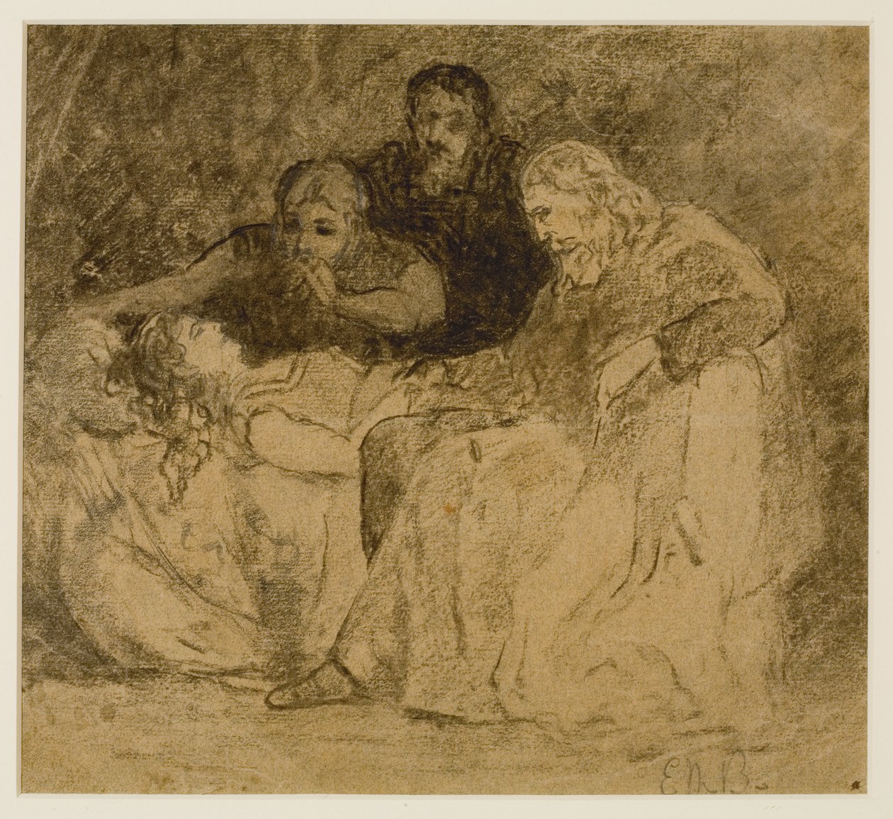 Tři postavy, ženy v posteli (#66), c 1880 (grafit na papíře) od Edward Mitchell Bannister