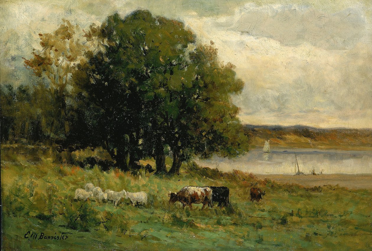 Bez názvu (dobytek u řeky s plachetnicí v dálce) od Edward Mitchell Bannister