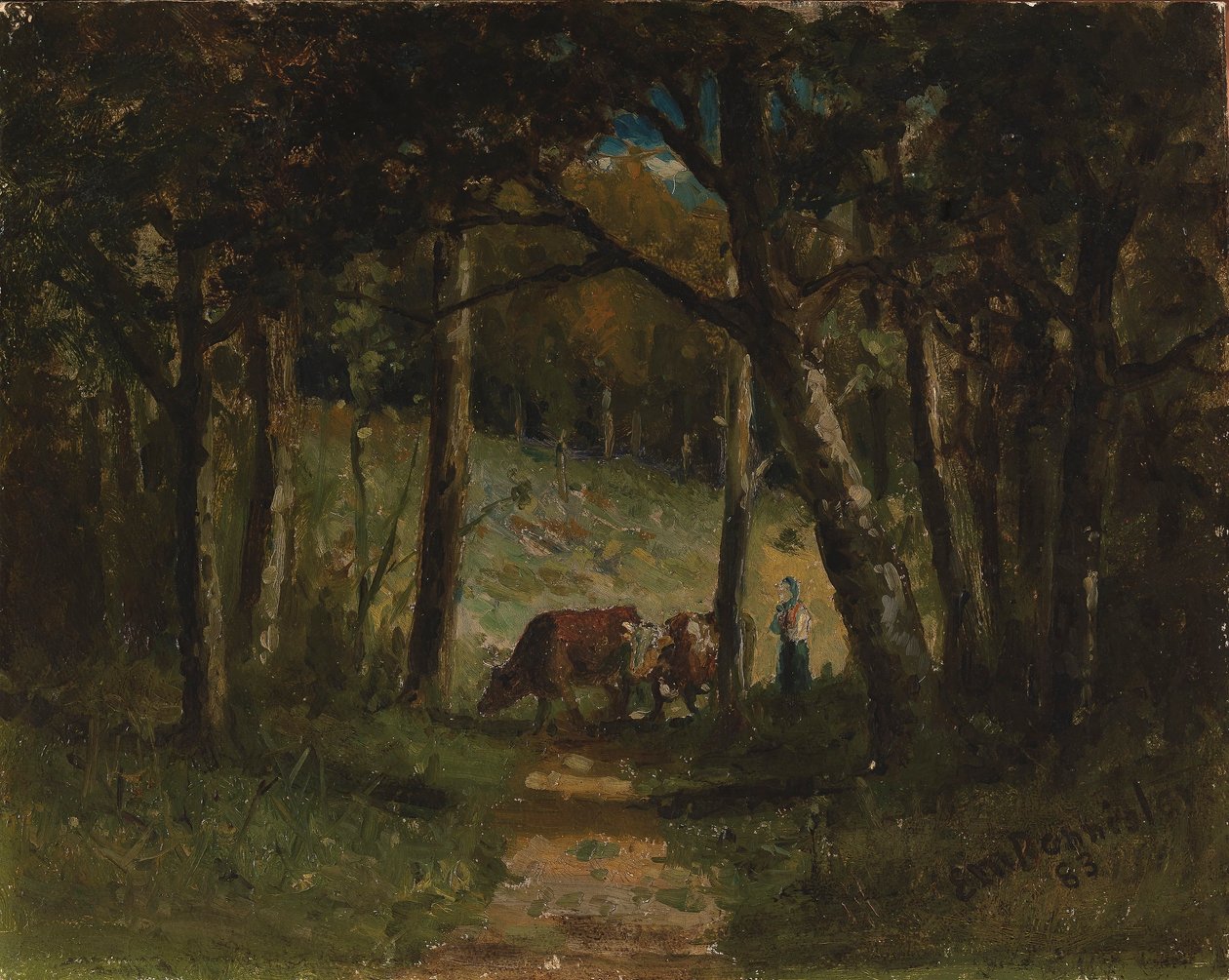 Bez názvu (krávy na cestě v lese) od Edward Mitchell Bannister