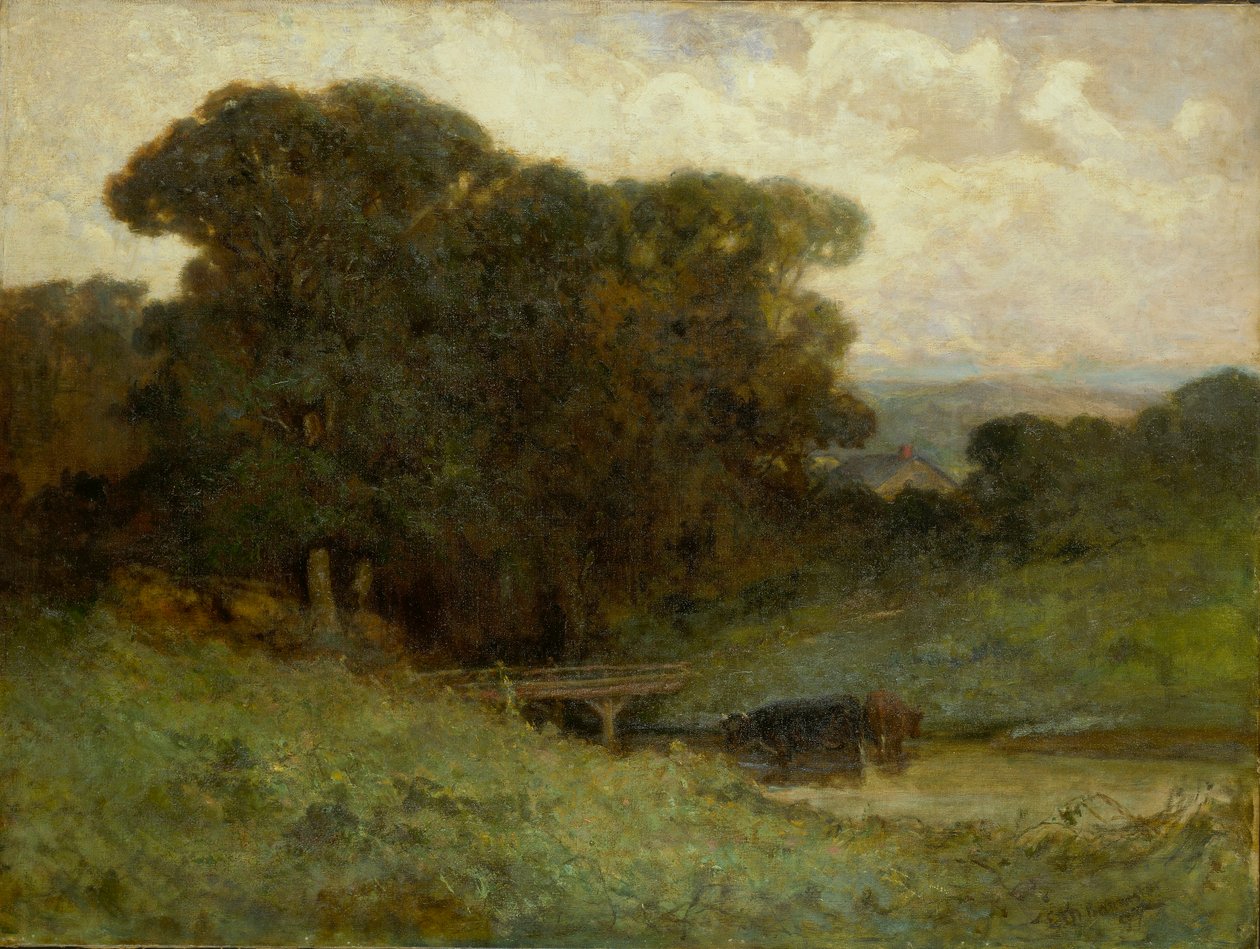 Bez názvu (lesní scéna s mostem, krávy v potoce v popředí) od Edward Mitchell Bannister