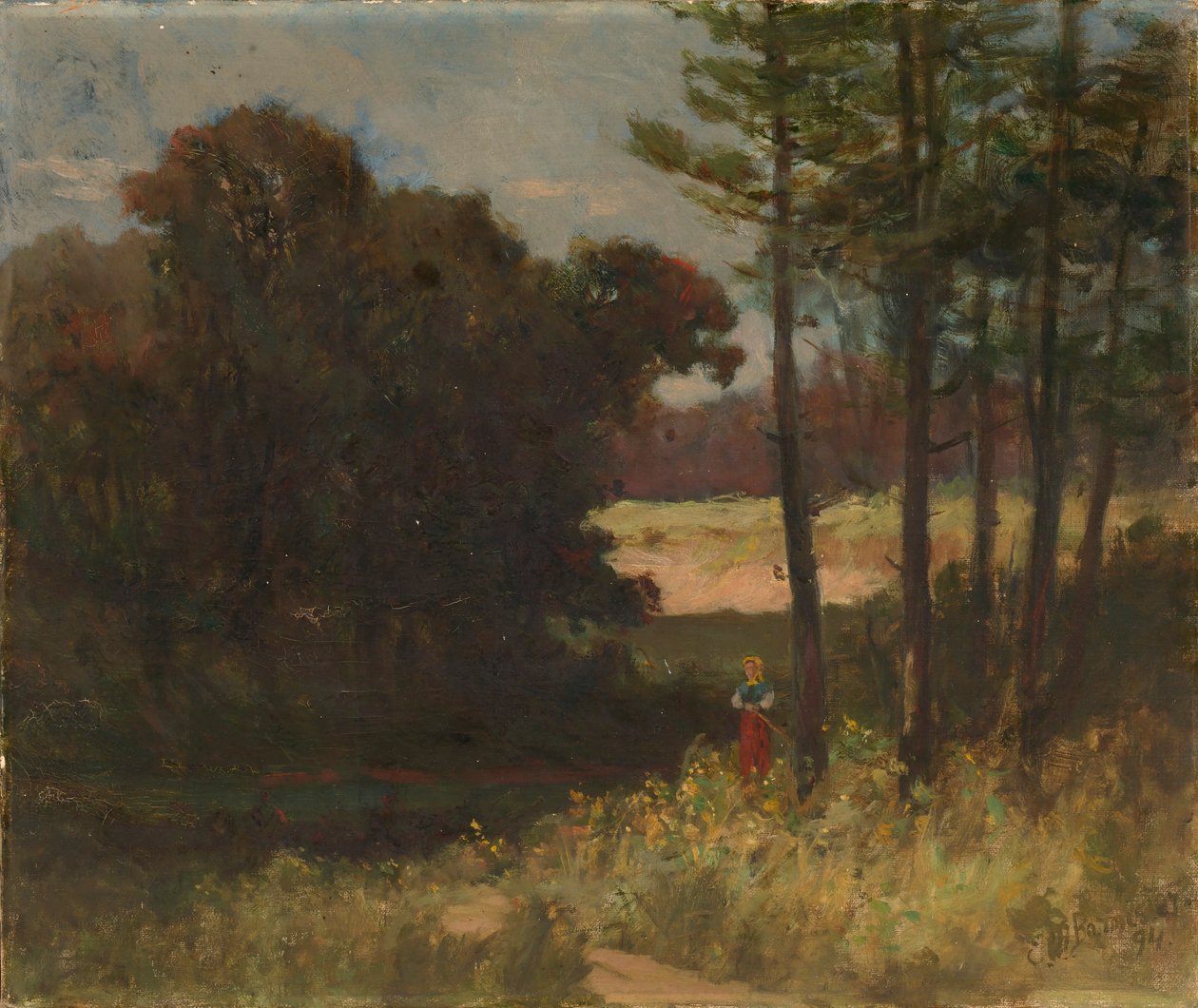 Bez názvu (krajina se stromy a ženou) od Edward Mitchell Bannister