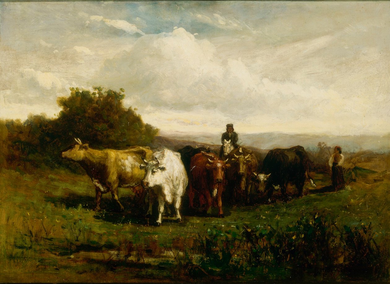 Bez názvu (muž na koni, žena pěšky ženoucí dobytek) od Edward Mitchell Bannister