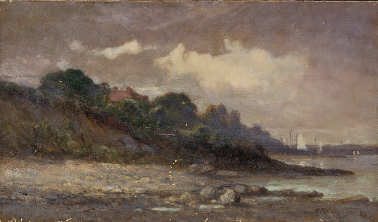 Bez názvu (pobřeží s plachetnicemi a střechou) od Edward Mitchell Bannister