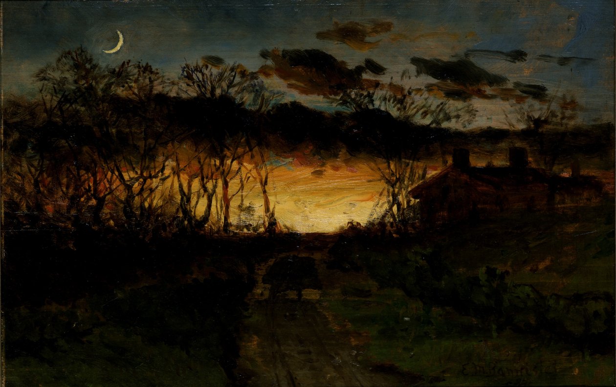 Bez názvu (západ slunce se čtvrtí měsíce a statkem) od Edward Mitchell Bannister
