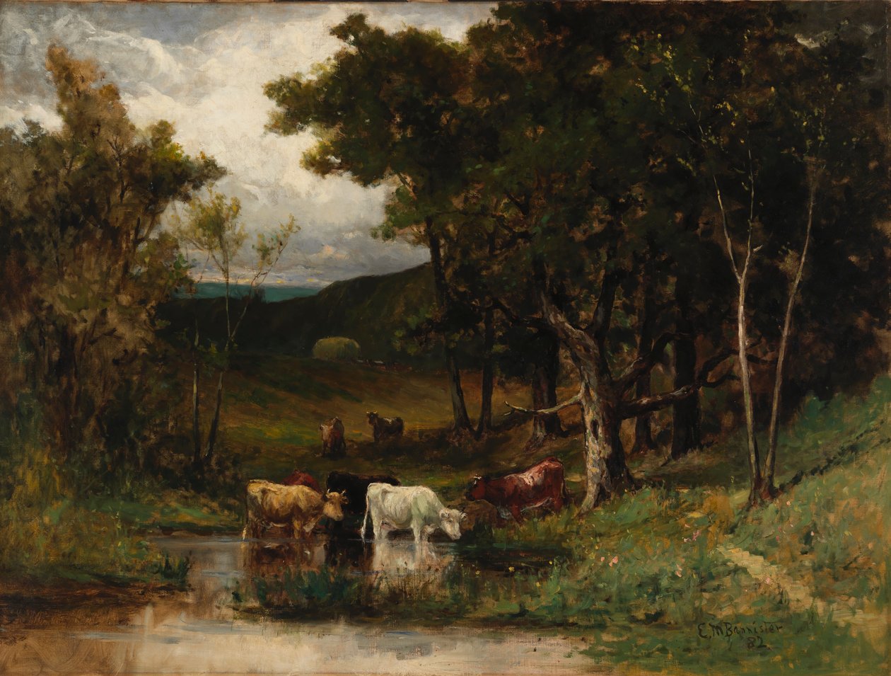 Krajina bez názvu s krávami v potoce u stromů, 1882. od Edward Mitchell Bannister