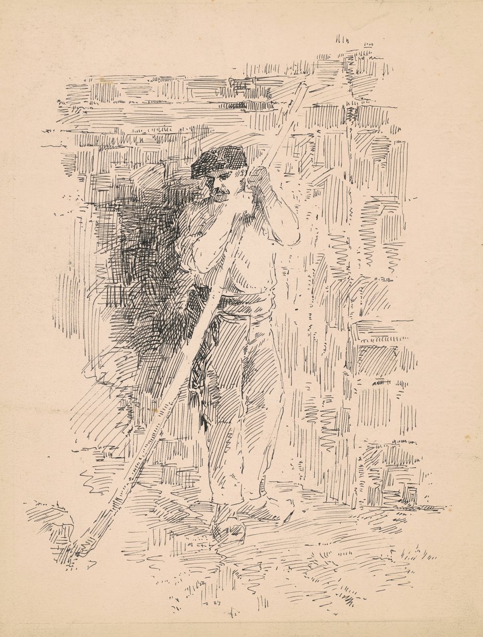 Stojící mužský rolník, kolem roku 1878 (pero a černý inkoust na tkaném papíře) od Edward Moran