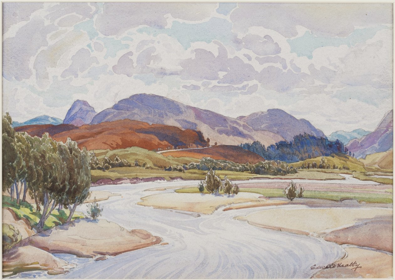 On the Spey (tužka a akvarel na papíře) od Edward Mossforth Neatby