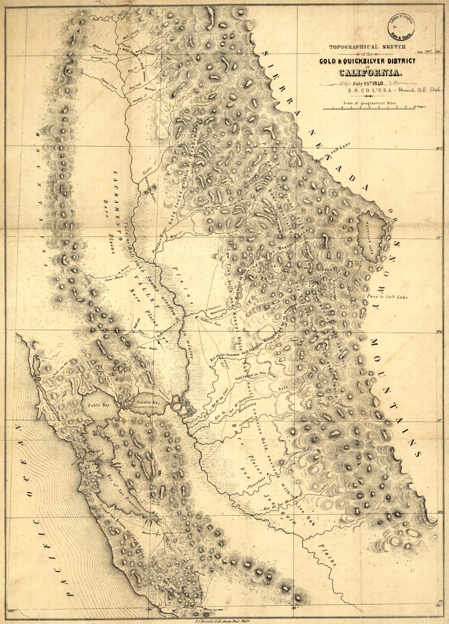 Topografický náčrt zlaté a rtuťové čtvrti Kalifornie, 1848 od Edward Otho Cresap Ord