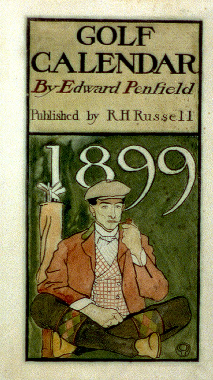 Golfista sedící u hole, kreslení akvarelem. (1899?) Edward Penfield 1866-1925, americký umělec. od Edward Penfield