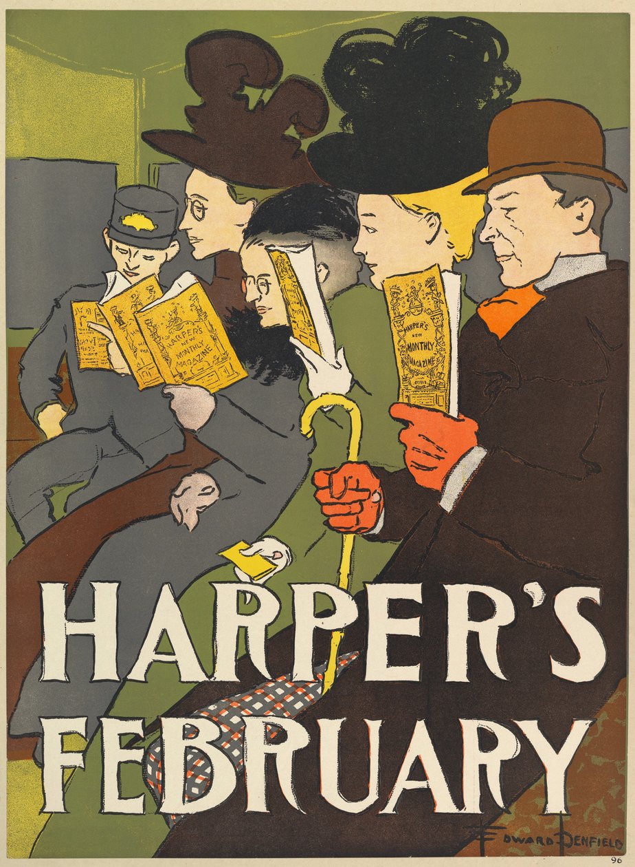 Harpers New Monthly Magazine, únor 1896 (barevné lito) od Edward Penfield