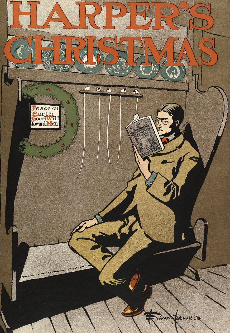 Plakátová reklama Harpers New Monthly Magazine, Vánoce 1897 (barevná litografie) od Edward Penfield