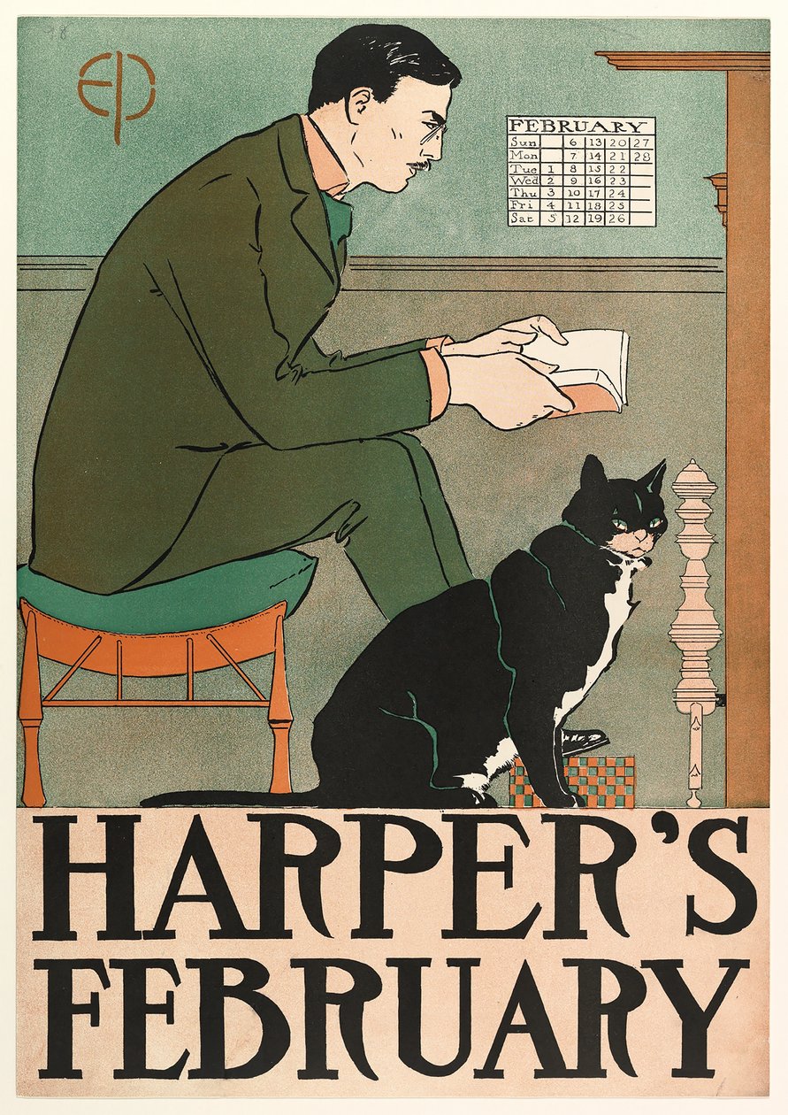 Inzertní plakát Harpers New Monthly Magazine, únor 1898 od Edward Penfield
