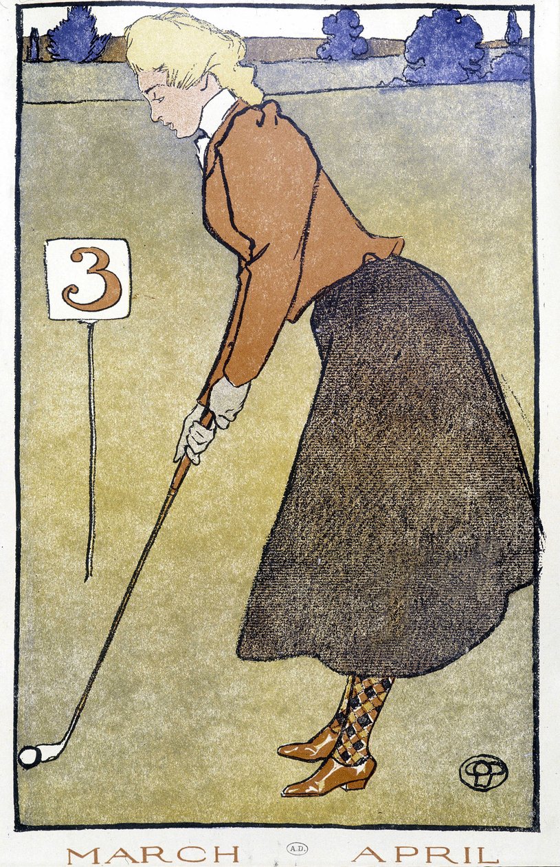 Žena hrající golf - v "" Golfovém kalendáři"" od Edwarda Penfielda od Edward Penfield