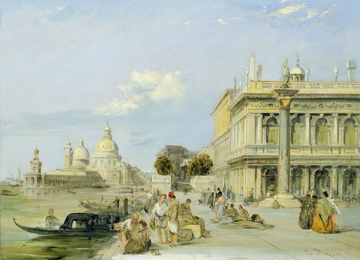 Pohled na Doganu a Santa Maria della Salute z Piazzetta, Benátky (olej na plátně) (pár 94868) od Edward Pritchett