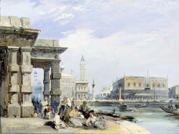 Pohled na Piazzetta a Palazzo Ducale z Dogana di Mare, Benátky (olej na plátně) (pár 94869) od Edward Pritchett