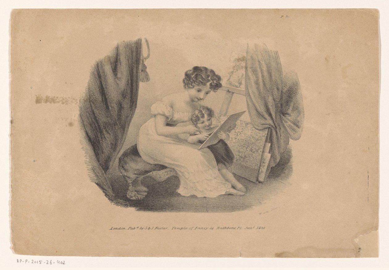 Žena a dítě se dívají na obrázek od Edward Purcell