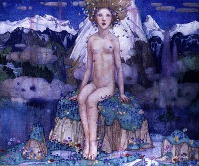 Láska v Alpách, cca 1920 (tempera na plátně) od Edward Reginald Frampton