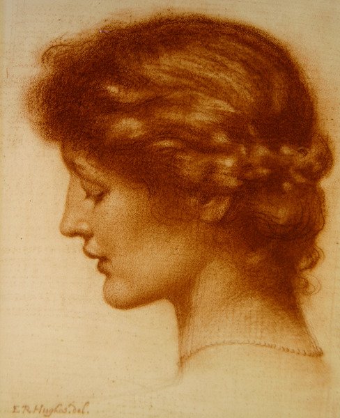 Portrét Rosalind (červená křída na papíře) od Edward Robert Hughes