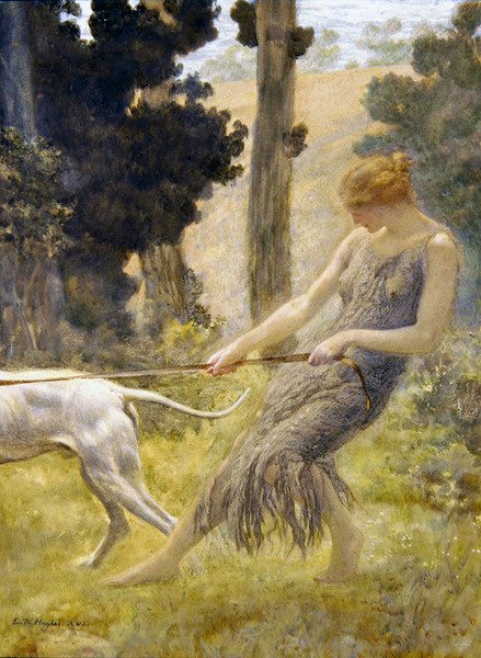 Žena venčí svého psa (tempera na palubě) od Edward Robert Hughes
