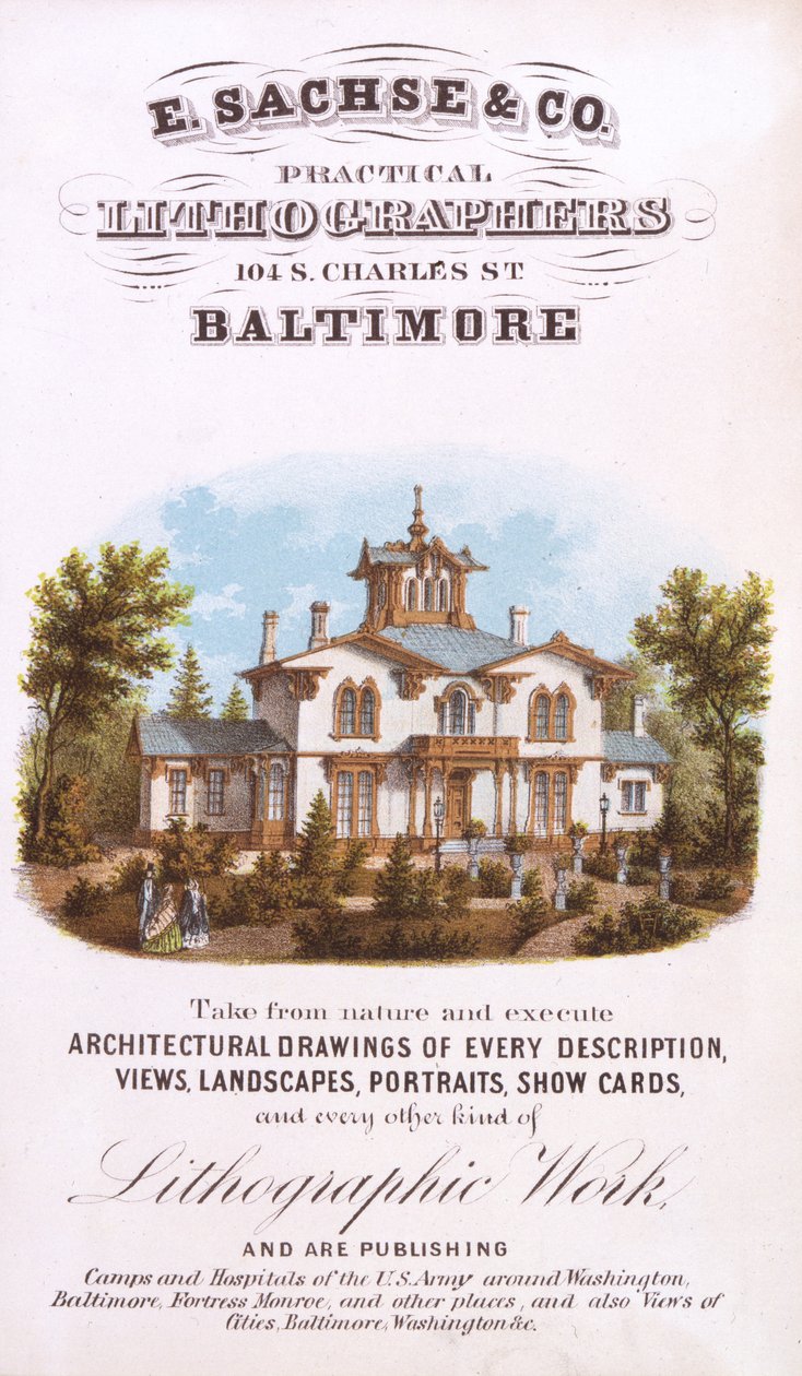 E. Sachse und Co., Practical Lithographers, 104 S. Charles St., Baltimore, (litografie [obchodní karta]) od Edward Sachse