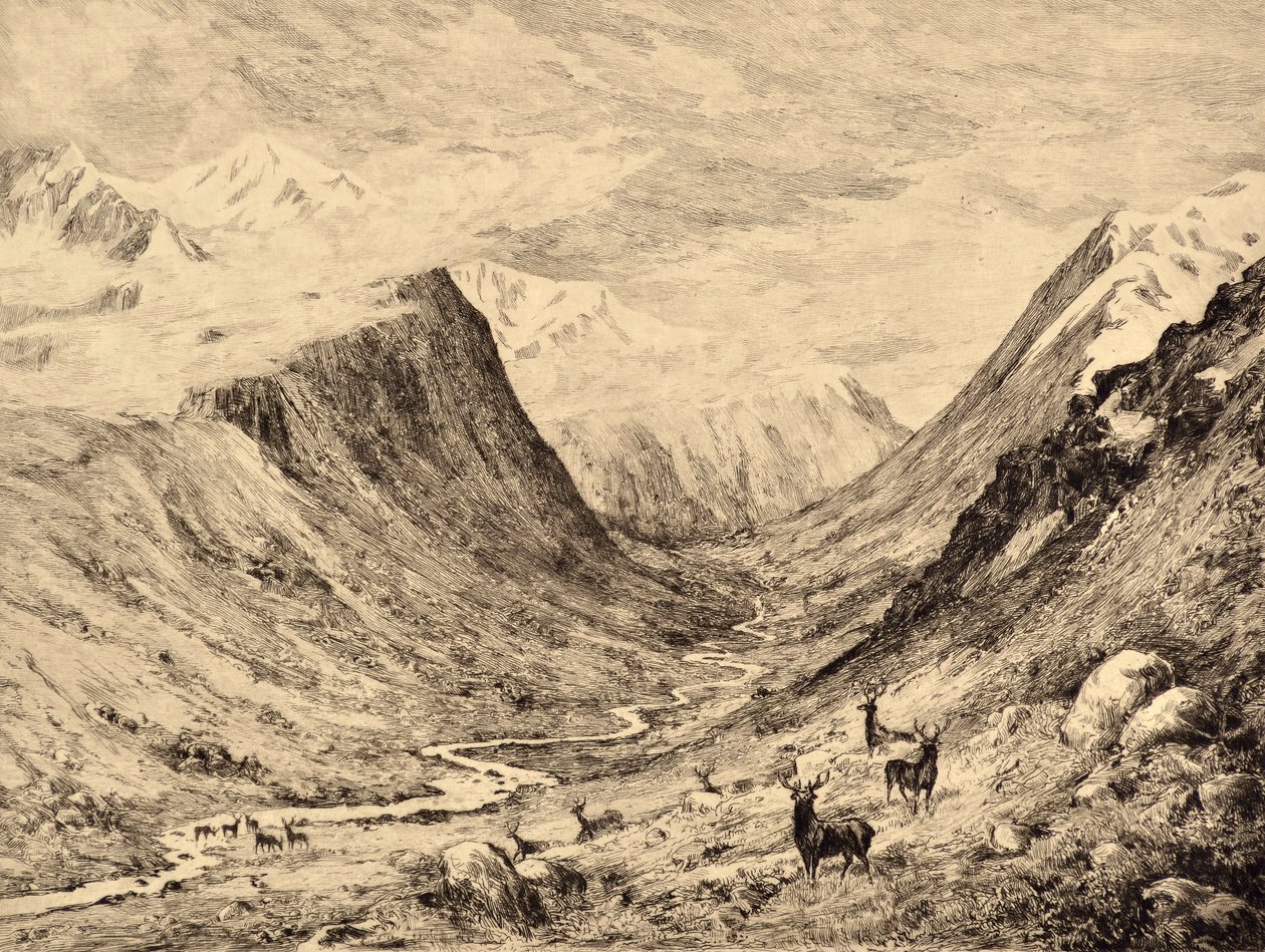 The Highland Dee: Setkání Garcharyho a Lariga Burnse, kolem roku 1880 (lept) od Edward Slocombe