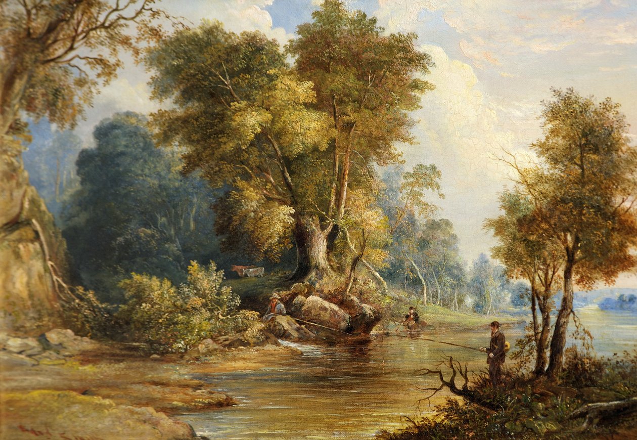 Říční scéna s rybáři, Leadon, Gloucestershire, cca 1880 od Edward Smith