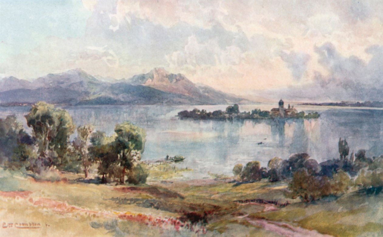 Chiemsee - Ženský ostrov (barevná litografie) od Edward Theodore Compton