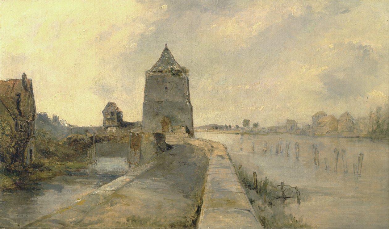 Rýn v Kostnici (Konstanz-am-Rhein) kolem roku 1830 (olej na plátně) od Edward Thomas Daniell