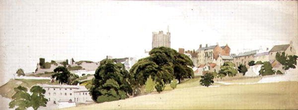 Pohled na hrad Richmond, Yorkshire, cca 1860 (akvarel a tužka na papíře) od Edward W. Robinson