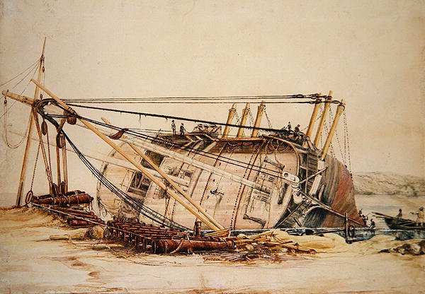 A Beached Brig (akvarel na papíře) od Edward William Cooke