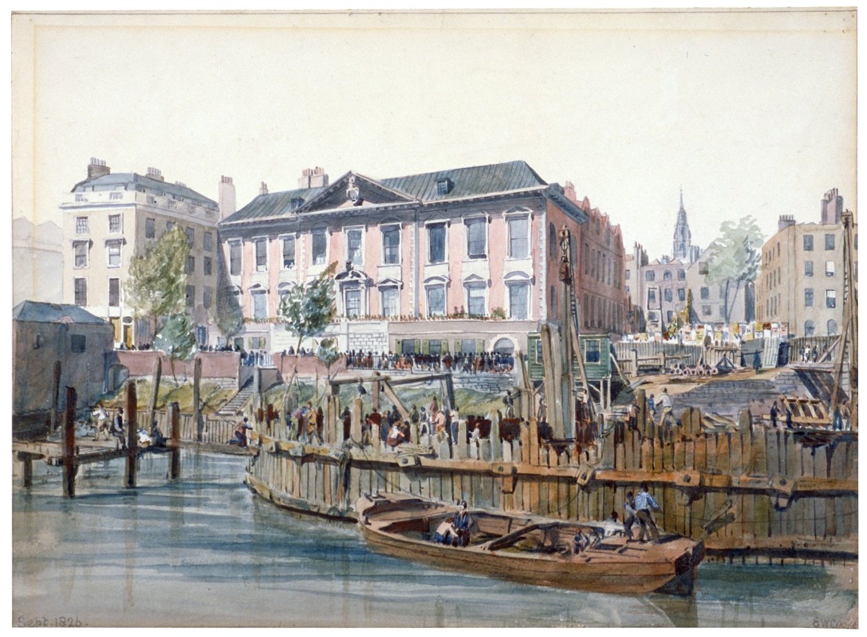 Stavba mostu London Bridge, 1826 od Edward William Cooke