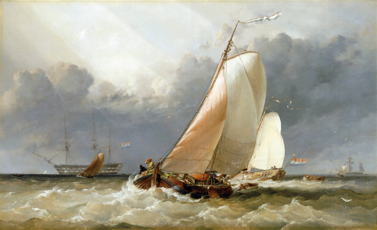 Holandská plachetnice plující po Zuiderzee (Holandsko). Olej na plátně od Edward William Cooke